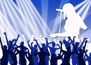 This vector graphic depicting concert-goers at a concert was created by Italian graphic designer "Duchessa".